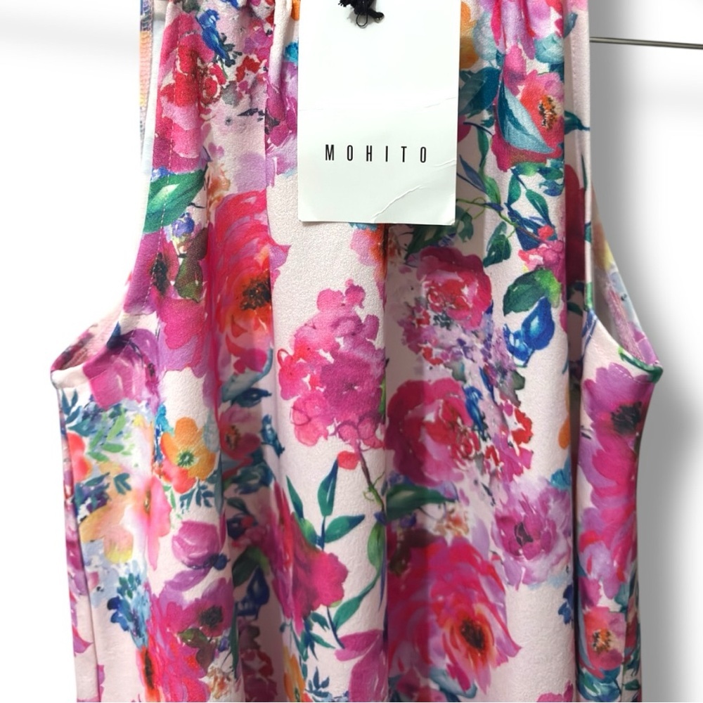 Mohito | NWT Watercolor Pink Multicolor Floral Halter Midi Dress (size S) - Picture 3 of 12